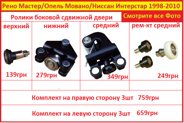 Ролики дверей Рено Мастер 2 98-10 боковой сдвижной двери на верхний средний нижний Renault Master II
Ролики дверей Рено Мастер 2 98-10 боковой сдвижной двери на верхний средний нижний Renault Master II