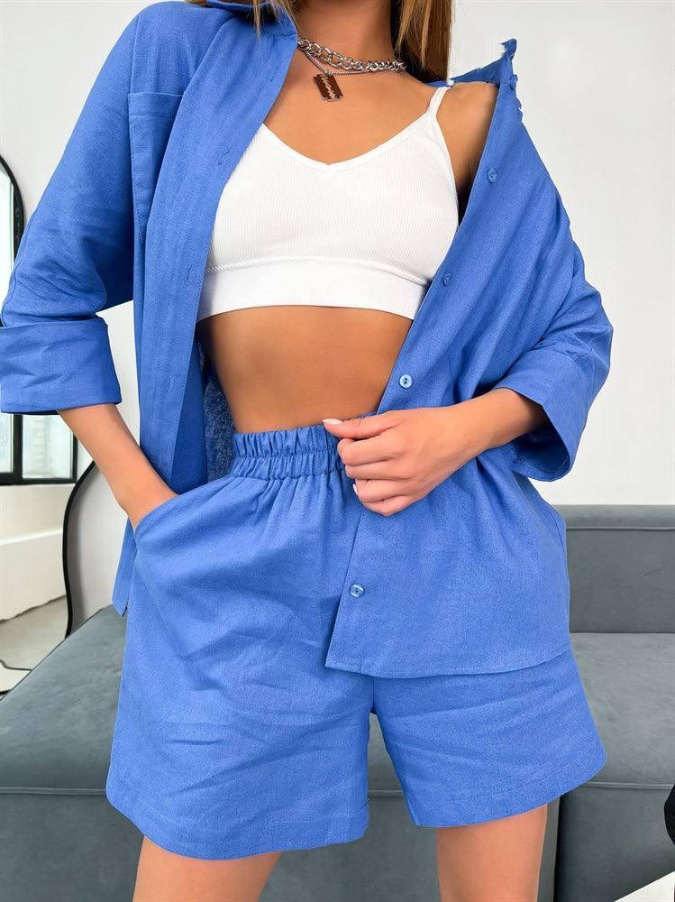 Костюм женский летний тройка лен рубашка+шорты+топ
Костюм женский летний тройка лен рубашка+шорты+топ