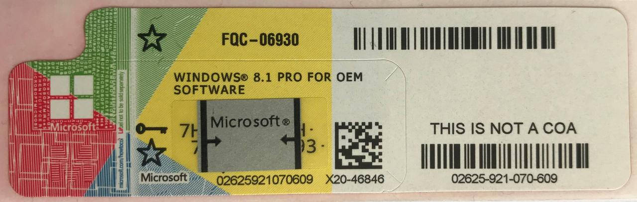 Microsoft Windows 8.1 Professional 64-bit, OEM COA (FQC-06930) RUS