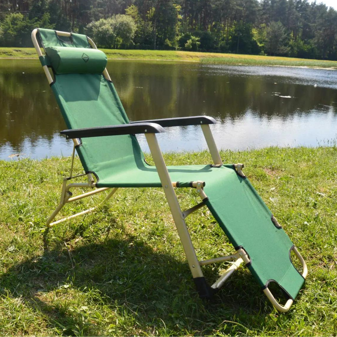 Садовый пляжный шезлонг Bonro 180 см кресло шезлонг раскладное лежак для сада дома и отдыха на природе Зеленый
