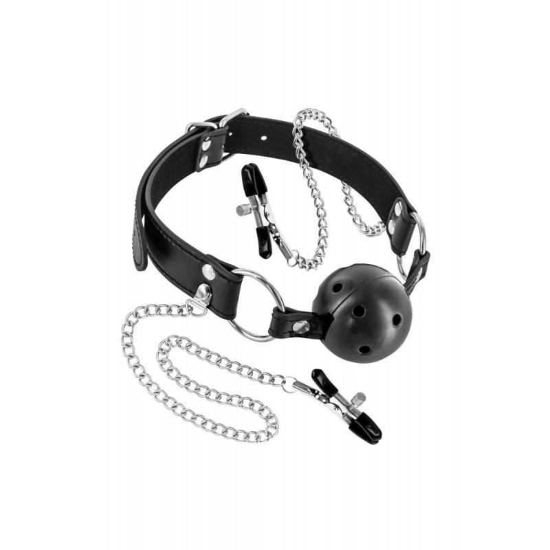Воздухопроницаемый кляп с зажимами для сосков Fetish Tentation Rigid Gag Ball with Nipple Clamps
Воздухопроницаемый кляп с зажимами для сосков Fetish Tentation Rigid Gag Ball with Nipple Clamps