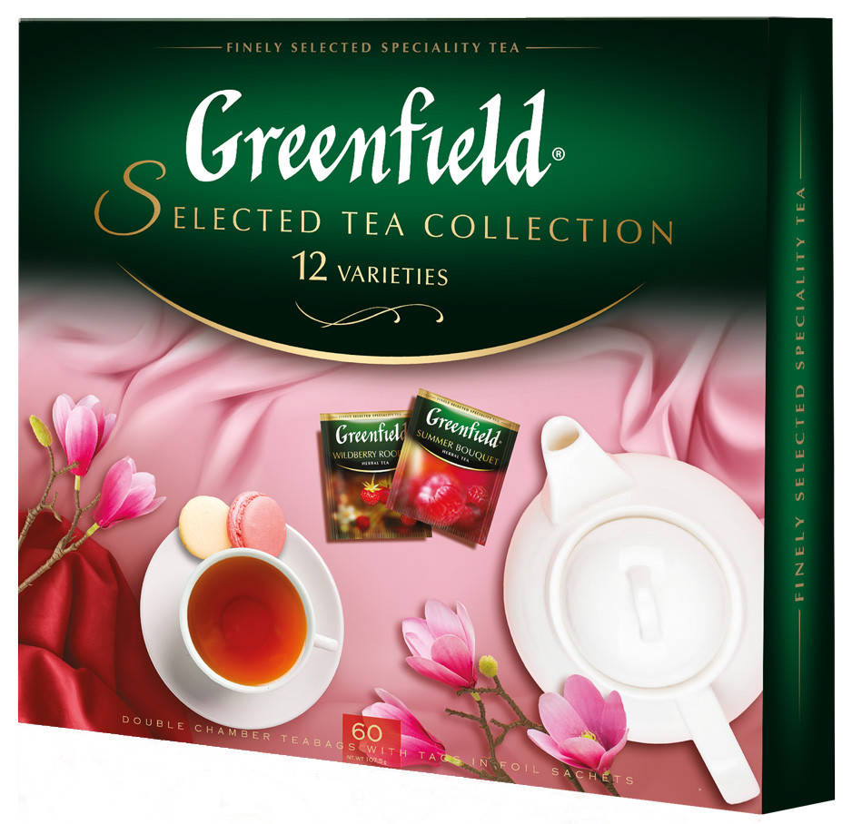 Набор пакетированного чая Greenfield Selected tea Collection Ассорти 12 видов 60 штук 
Набор пакетированного чая Greenfield Selected tea Collection Ассорти 12 видов 60 штук