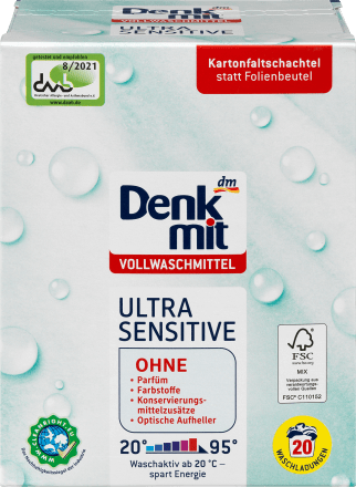 Бесфосфатный стиральный порошок для детского белья Denkmit Vollwaschmittel Ultra Sensitive,20пр.
Бесфосфатный стиральный порошок для детского белья Denkmit Vollwaschmittel Ultra Sensitive,20пр.