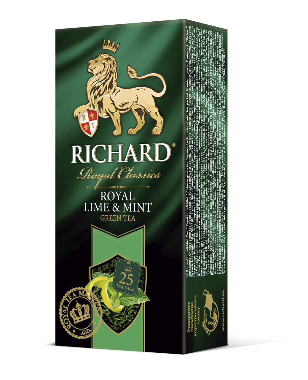 Чай зеленый c мятой и цедрой лимона Richard Roayl Lime & Mint ароматизированный (Ричард), 25 пакетиков
Чай зеленый c мятой и цедрой лимона Richard Roayl Lime & Mint ароматизированный (Ричард), 25 пакетиков
