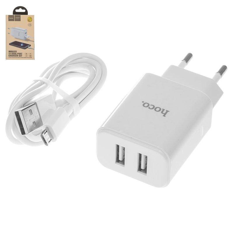 Мережевий зарядний пристрій Hoco C62A, 220 В, (2 USB виходи 5В 2,1А), біле, з micro-USB кабелем тип-В, 10,5 Вт
Мережевий зарядний пристрій Hoco C62A, 220 В, (2 USB виходи 5В 2,1А), біле, з micro-USB кабелем тип-В, 10,5 Вт