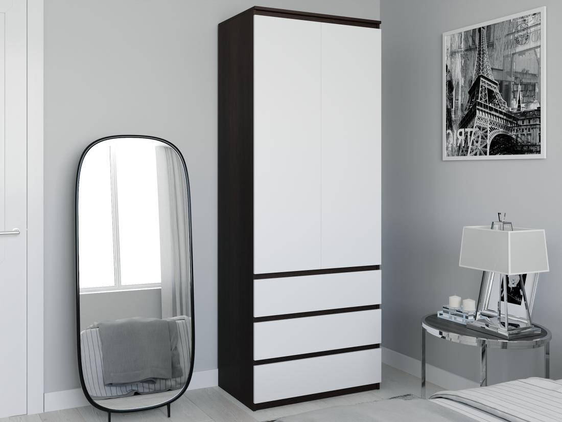 Шкаф распашной с полочками, на 3 ящика, Ш800*В2110*Г500 венге корпус/фасад белый 
Шкаф распашной с полочками, на 3 ящика, Ш800*В2110*Г500 венге корпус/фасад белый