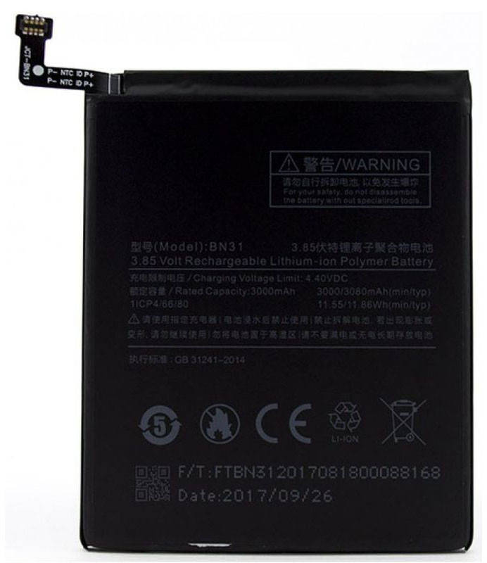 Аккумуляторная батарея для смартфона Xiaomi Mi A1, Redmi Note 5a, Redmi S2 BN31 (3080mAh)
Аккумуляторная батарея для смартфона Xiaomi Mi A1, Redmi Note 5a, Redmi S2 BN31 (3080mAh)