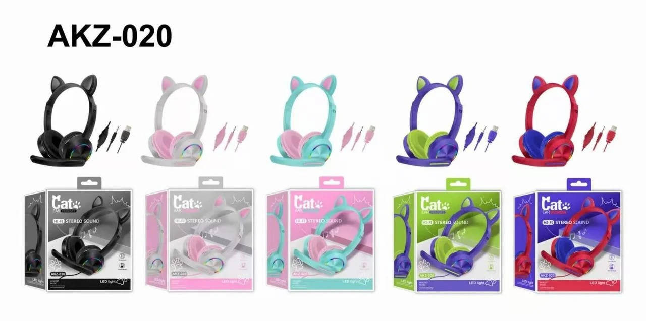 Наушники с кошачьими ушками, подсветкой и микрофоном, проводные Cat Ear AKZ-020, Разные цвета
Наушники с кошачьими ушками, подсветкой и микрофоном, проводные Cat Ear AKZ-020, Разные цвета