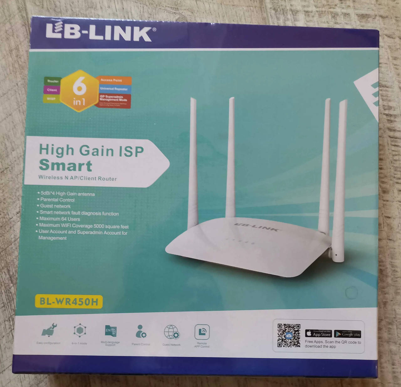 Маршрутизатор/Точка доступа LB-link Bl-WR450H 4 антенны 2,4 Ghz