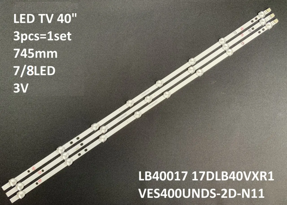 LED підсвітка TV 40" 745mm 7/8-led 3V LB40017, V0_05(38S), 17DLB40VXR1, VES400UNDS-2D-N11 3pcs=1set
LED підсвітка TV 40" 745mm 7/8-led 3V LB40017, V0_05(38S), 17DLB40VXR1, VES400UNDS-2D-N11 3pcs=1set