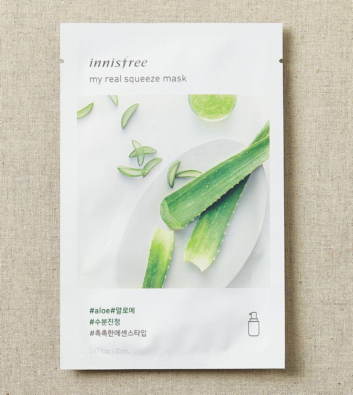 Тканевая маска для лица с экстрактом алоэ вера Innisfree It´s Real Squeeze Aloe Mask 20 мл
Тканевая маска для лица с экстрактом алоэ вера Innisfree It´s Real Squeeze Aloe Mask 20 мл