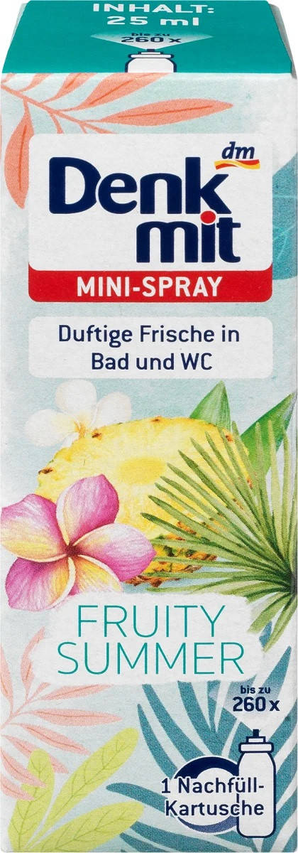 Denkmit Lufterfrischer Minispray Fruity summer Мини освежитель воздуха запаска Фруктовое лето, 25 мл
Denkmit Lufterfrischer Minispray Fruity summer Мини освежитель воздуха запаска Фруктовое лето, 25 мл