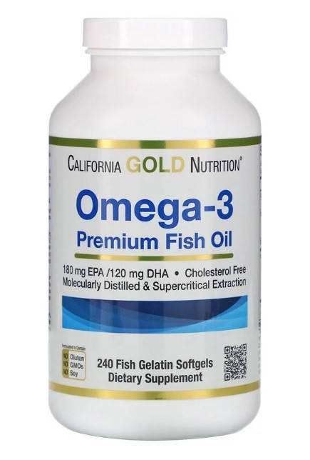 

California Gold Nutrition, Омега-3, рыбий жир премиум-класса, 240 мягких капсул с рыбным желатином