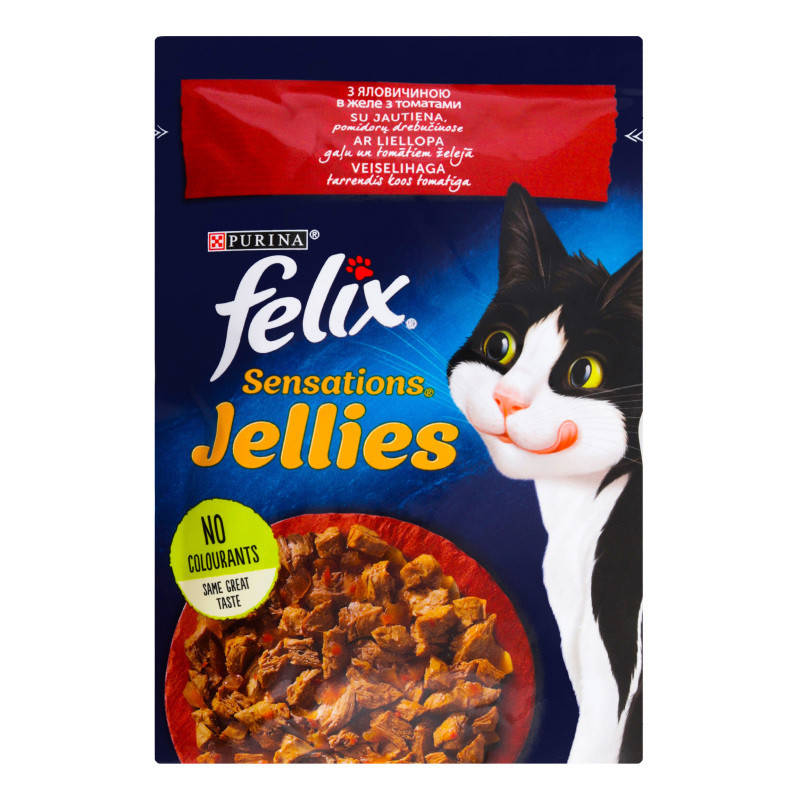 Felix Sensations Jellies (Фелікс Сенсейшнз Джеліс), з яловичиною в желе з томатами, 85 г
Felix Sensations Jellies (Фелікс Сенсейшнз Джеліс), з яловичиною в желе з томатами, 85 г