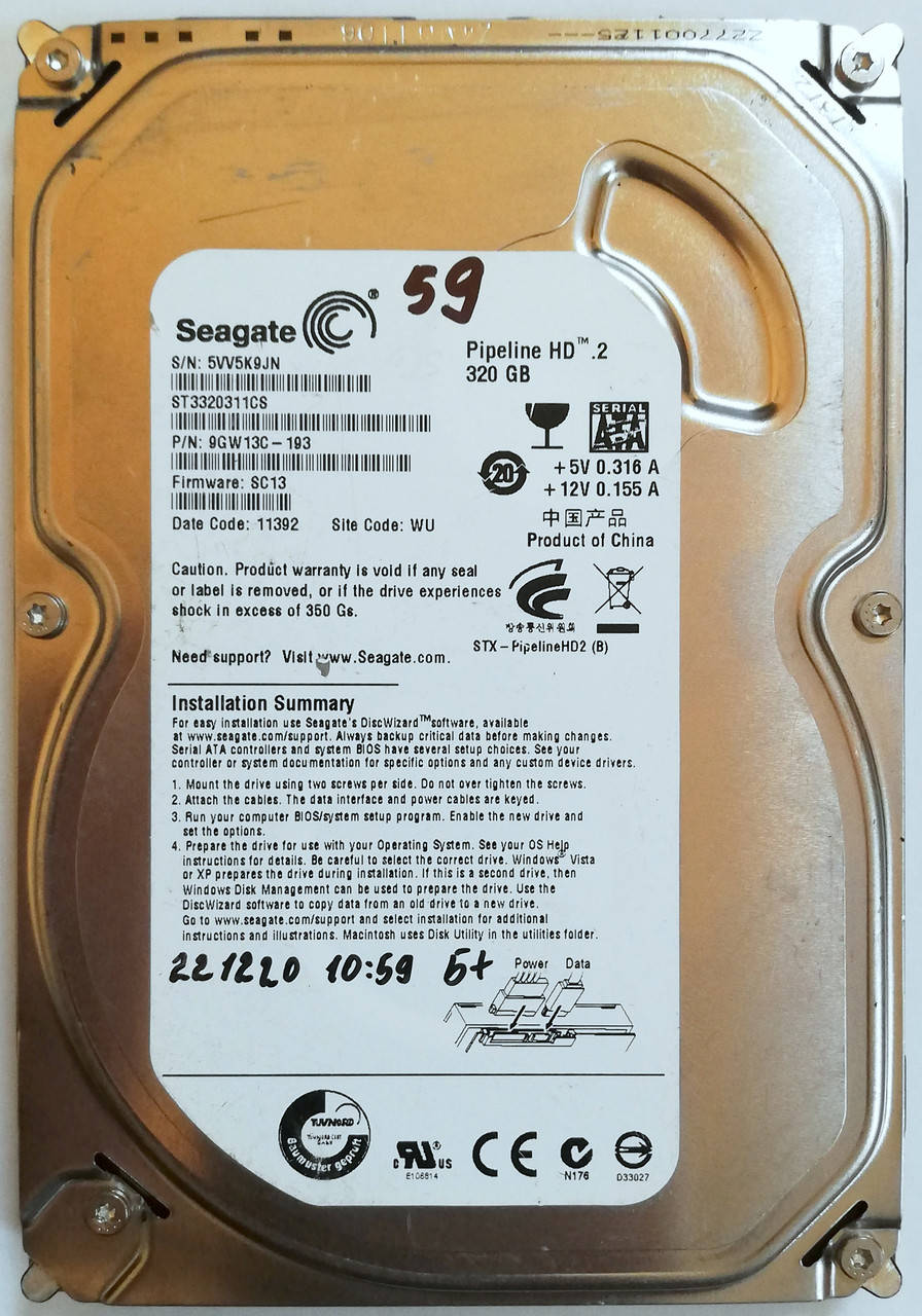 Жесткий диск для компьютера Seagate Pipeline 320GB 3.5" 8MB 5900rpm 3Gb/s (ST3320311CS) SATAII Б/У
Жесткий диск для компьютера Seagate Pipeline 320GB 3.5" 8MB 5900rpm 3Gb/s (ST3320311CS) SATAII Б/У