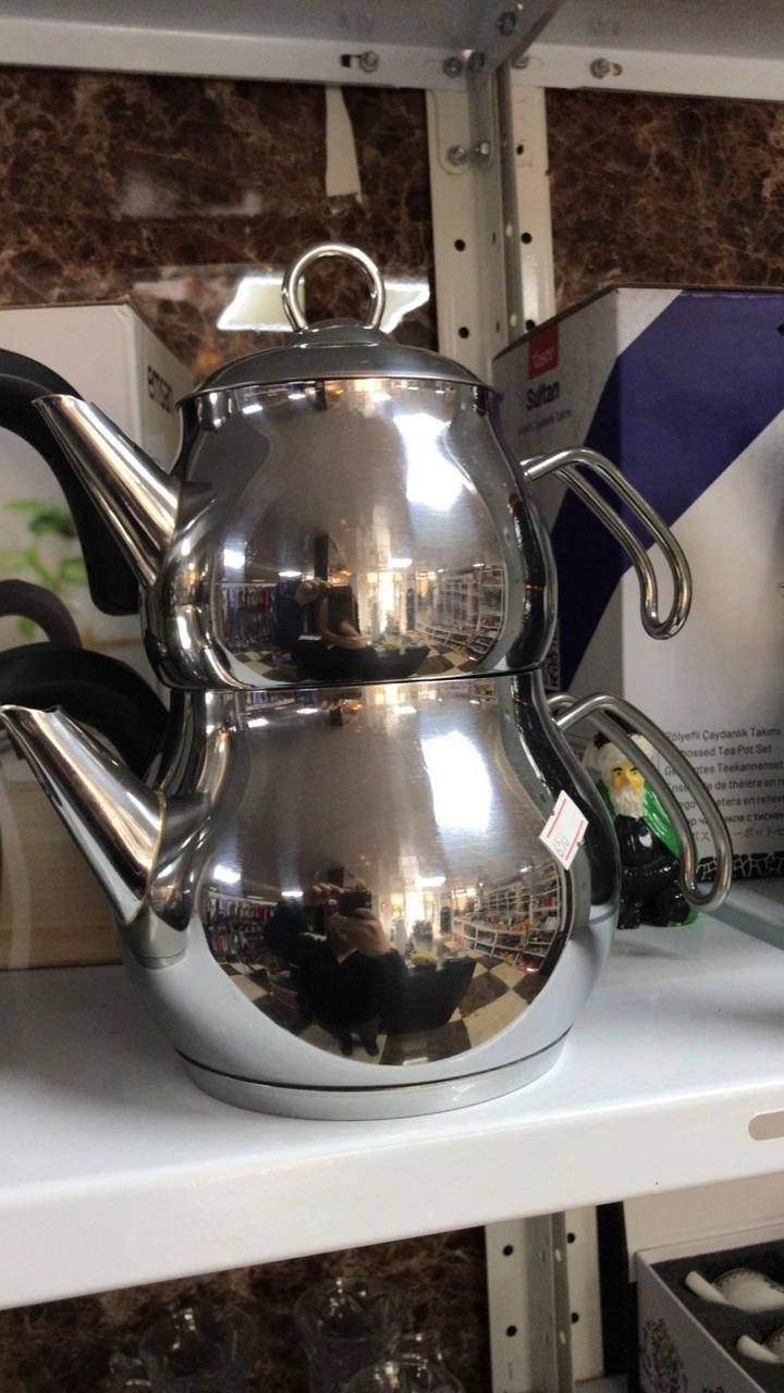 Двухъярусный чайник турецкий средний размер 2.15 л. (1.15 + 0.9л.) металическая ручка
Двухъярусный чайник турецкий средний размер 2.15 л. (1.15 + 0.9л.) металическая ручка