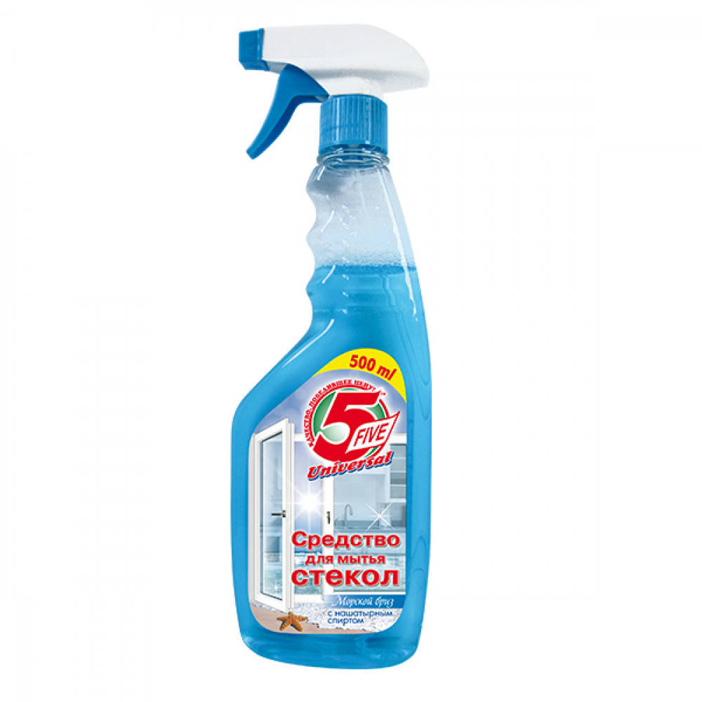Средство для мойки стекол FIVE, Морской бриз, с распылителем, 500мл