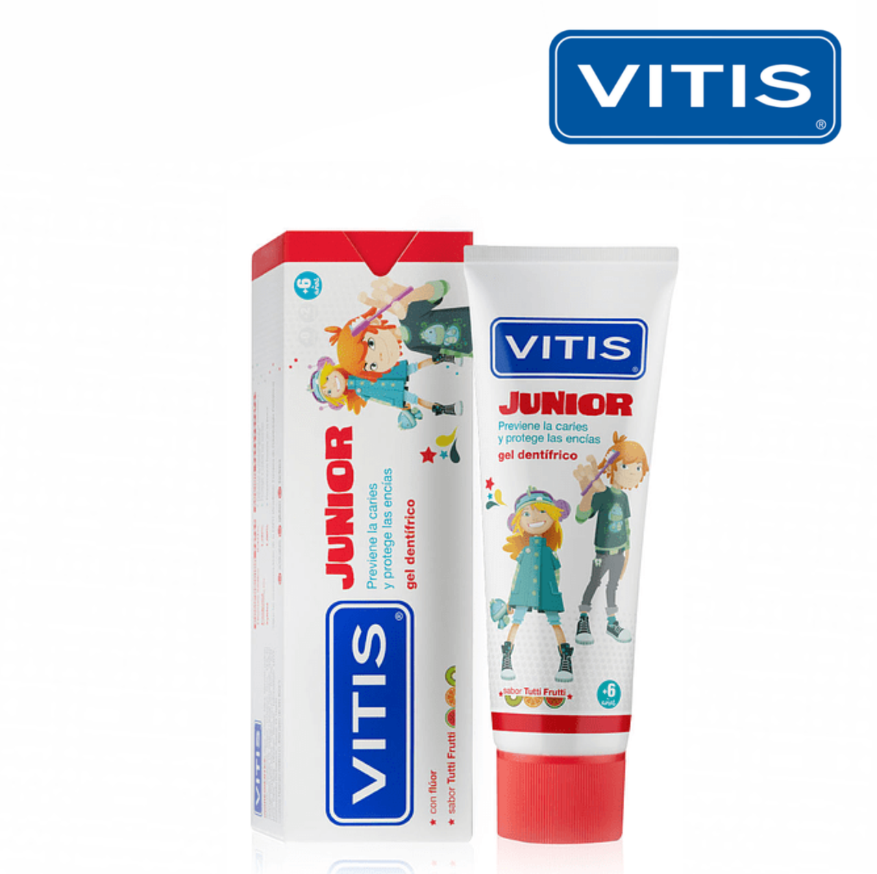 VITIS JUNIOR гель-паста для детей с ксилитом и фтором 1450 ppm, вкус Tutti-Frutti (6-12 лет), 75 мл
VITIS JUNIOR гель-паста для детей с ксилитом и фтором 1450 ppm, вкус Tutti-Frutti (6-12 лет), 75 мл