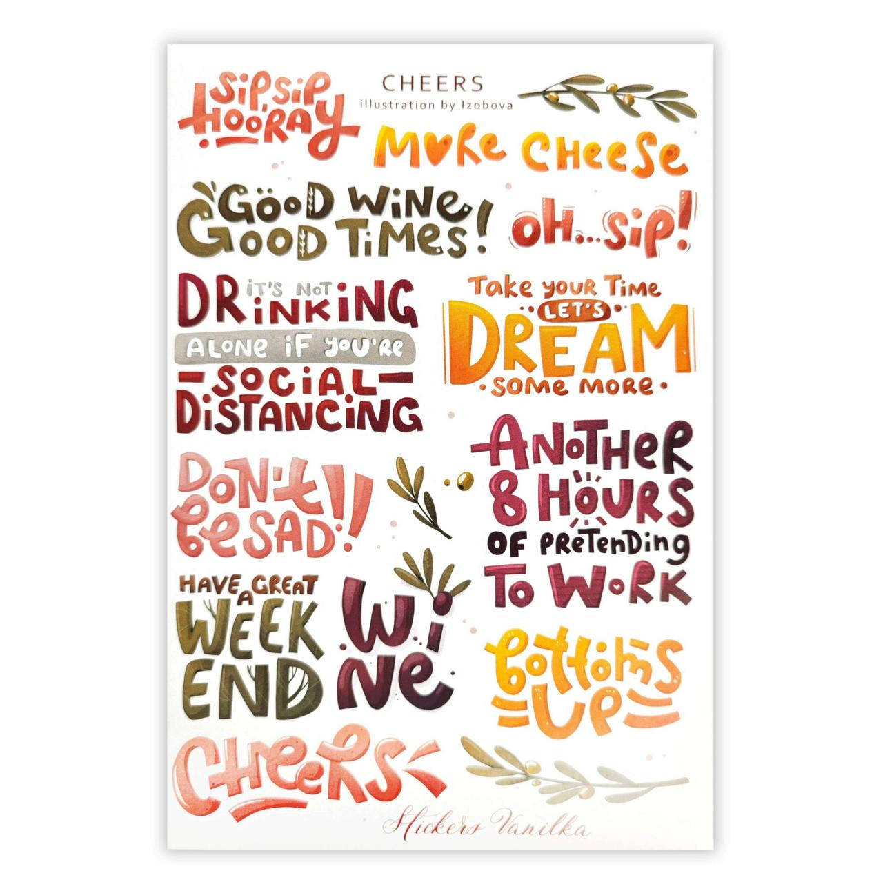 Сет стикеров от Stickers Vanilka Cheers 10.5х14.8 см, Белый
Сет стикеров от Stickers Vanilka Cheers 10.5х14.8 см, Белый