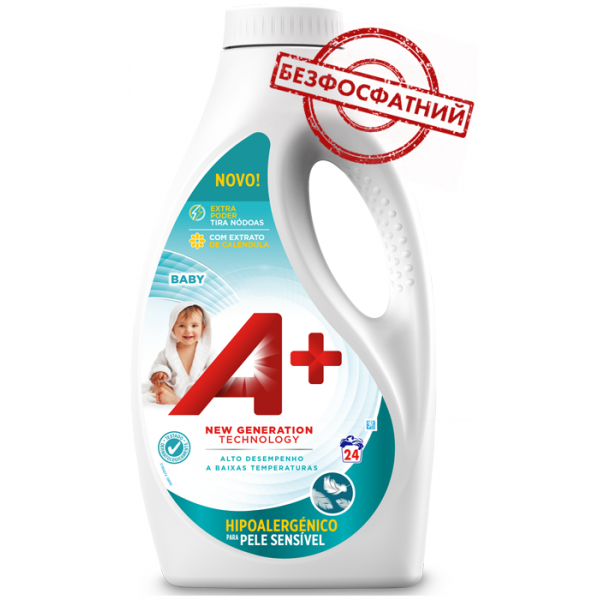 Гель для стирки детского белья А+ Baby Sensitive, 1.2 л (24 стирок) 
Гель для стирки детского белья А+ Baby Sensitive, 1.2 л (24 стирок)
