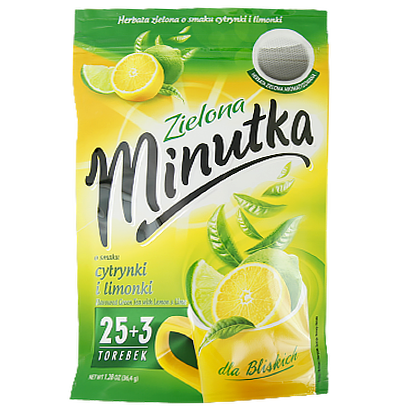 Чай Мінутка в пакетиках лимон лайм Minutka cytrynki i limonki 32пак 64g 10шт/ящ (Код : 00-00012171)
Чай Мінутка в пакетиках лимон лайм Minutka cytrynki i limonki 32пак 64g 10шт/ящ (Код : 00-00012171)