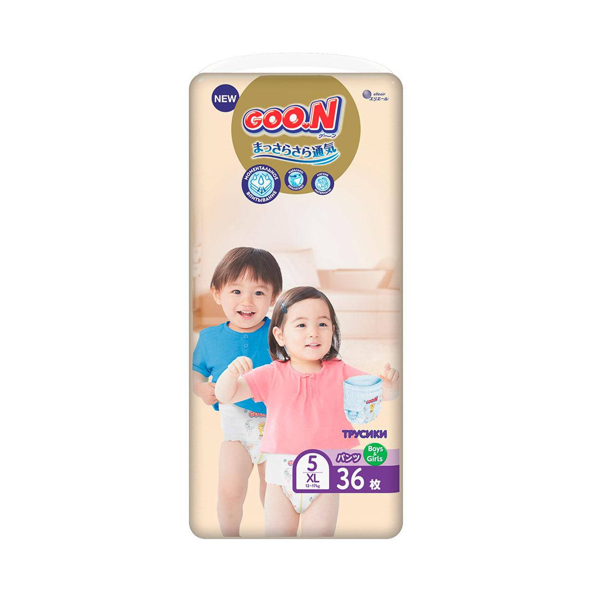 Трусики-подгузники GOO.N Premium Soft для детей 12-17 кг (размер 5(XL), унисекс, 36 шт)
Трусики-подгузники GOO.N Premium Soft для детей 12-17 кг (размер 5(XL), унисекс, 36 шт)