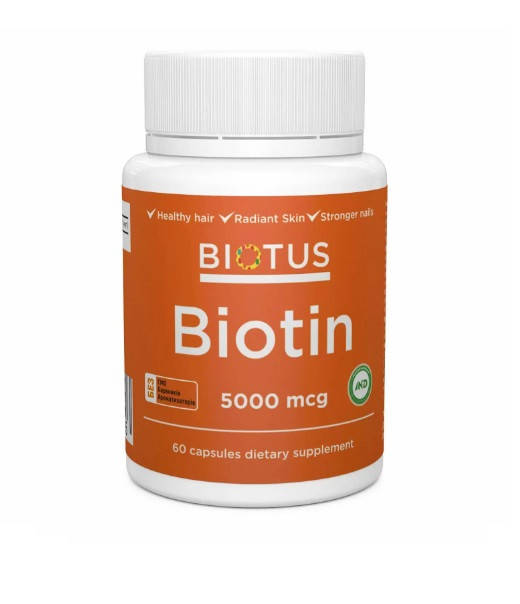 Биотин, Biotin, Biotus, 5000 мкг, 60 капсул 
Биотин, Biotin, Biotus, 5000 мкг, 60 капсул