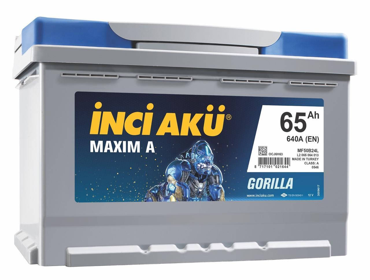 Аккумулятор Inci Aku MaximA Gorilla 65Ah/640A L+ автомобильный (Инджи Акю) L2 065 064 113 АКБ Турция НДС
Аккумулятор Inci Aku MaximA Gorilla 65Ah/640A L+ автомобильный (Инджи Акю) L2 065 064 113 АКБ Турция НДС