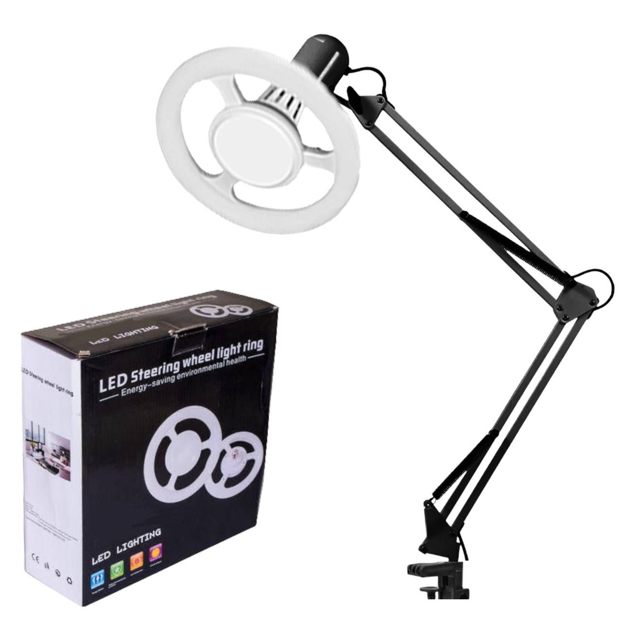 Кольцевая лампа (26см.) LED Steering wheel light ring на струбцине (80см.), 24W. Черный