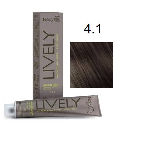 Крем-краска для волос безаммиачная Nouvelle Lively Hair Color 4.1 Пепельно-каштановый 100 мл 
Крем-краска для волос безаммиачная Nouvelle Lively Hair Color 4.1 Пепельно-каштановый 100 мл