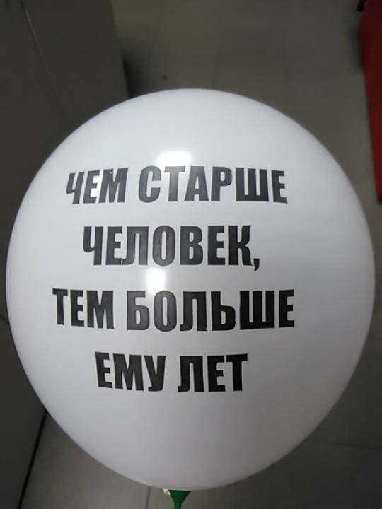 Гелиевый шарик с надписью чем старше человек тем больше ему лет, Белый
Гелиевый шарик с надписью чем старше человек тем больше ему лет, Белый