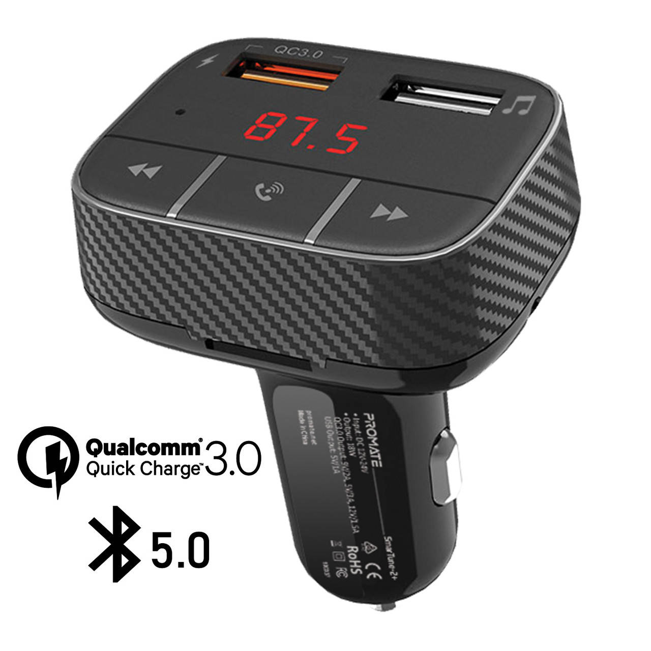 Bluetooth FM-трансмиттер Promate SmarTune-2+ Bluetooth 5.0 USB QC 3.0 AUX/SD/USB Black
Bluetooth FM-трансмиттер Promate SmarTune-2+ Bluetooth 5.0 USB QC 3.0 AUX/SD/USB Black