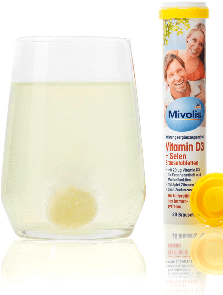 Mivolis Vitamin D3 + Selen Brausetabletten Витамин D3 + селен шипучие витамины 20 шт.
Mivolis Vitamin D3 + Selen Brausetabletten Витамин D3 + селен шипучие витамины 20 шт.