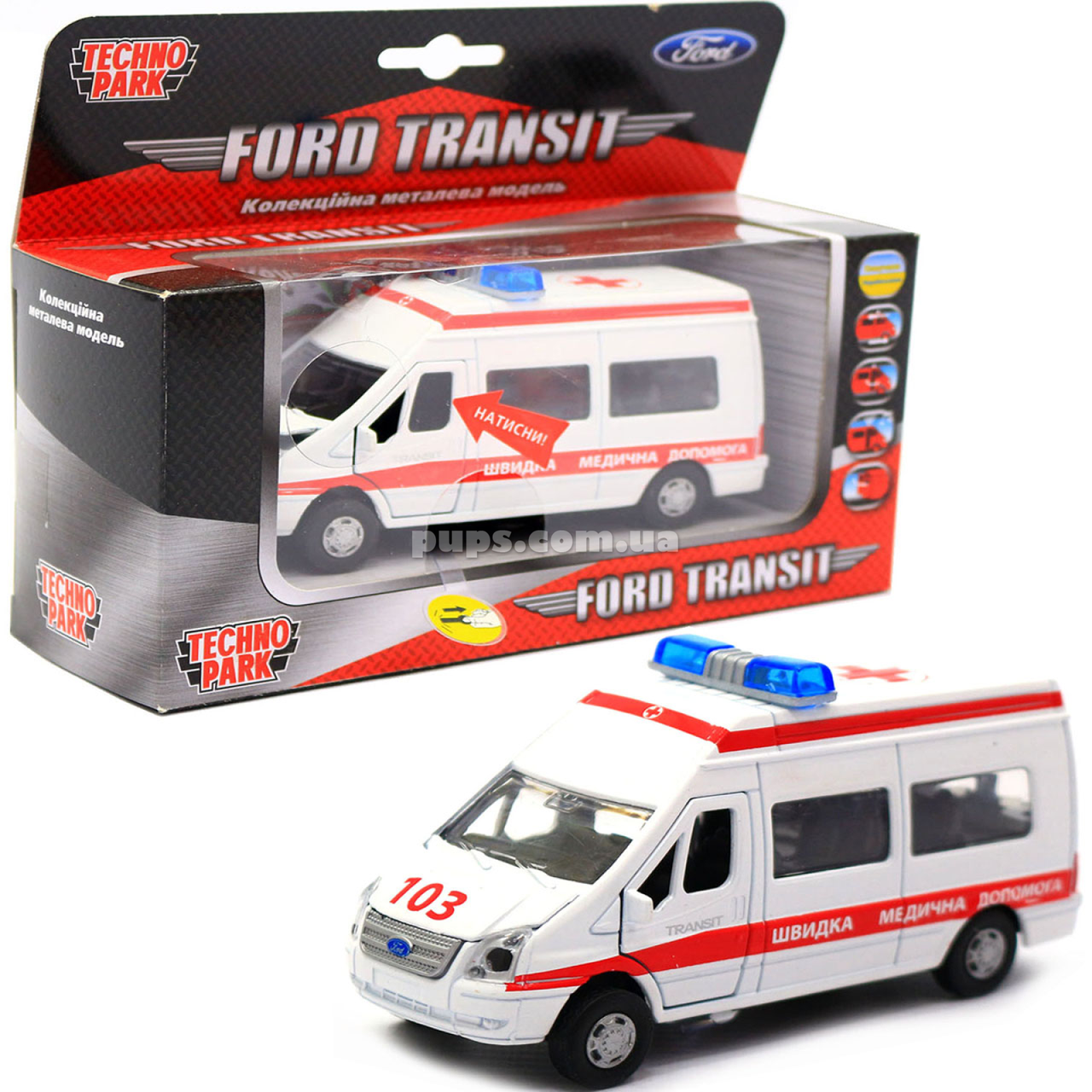 Машинка игровая «TechnoPark» Ford Transit скорая помощь 13х5х7 см (SB-13-02-1U), Белый
Машинка игровая «TechnoPark» Ford Transit скорая помощь 13х5х7 см (SB-13-02-1U), Белый