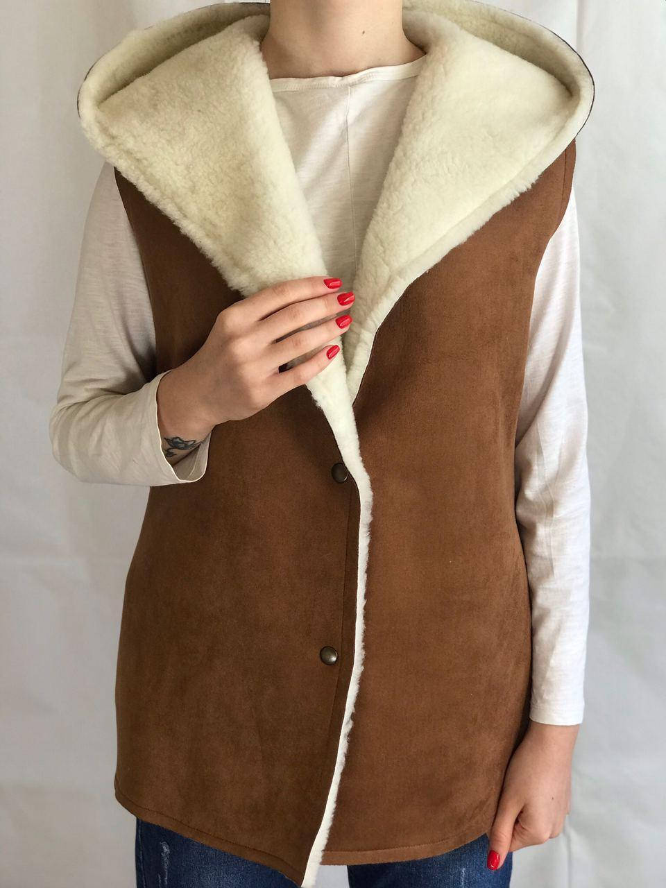 Жилетка из овчины замшевая с капюшоном S-2XL, жилет из овечьей шерсти, безрукавка из овечьей шерсти 52 
Жилетка из овчины замшевая с капюшоном S-2XL, жилет из овечьей шерсти, безрукавка из овечьей шерсти 52