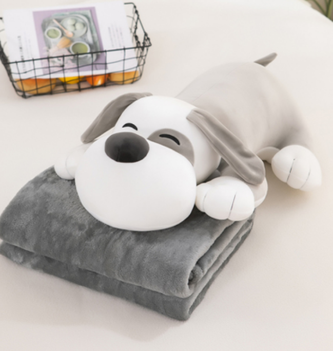 Плед-подушка-игрушка для детей Собака серая, Серый 
Плед-подушка-игрушка для детей Собака серая, Серый