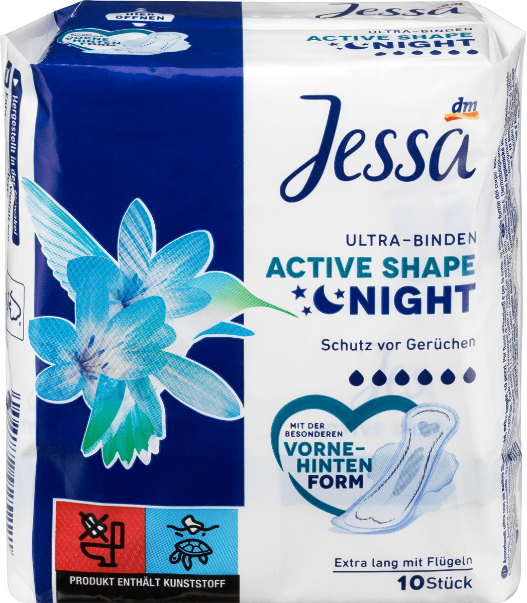 Ночные гигиенические прокладки с крылышками Jessa Ultra-Binden Active Shape Night, 10 шт.
Ночные гигиенические прокладки с крылышками Jessa Ultra-Binden Active Shape Night, 10 шт.