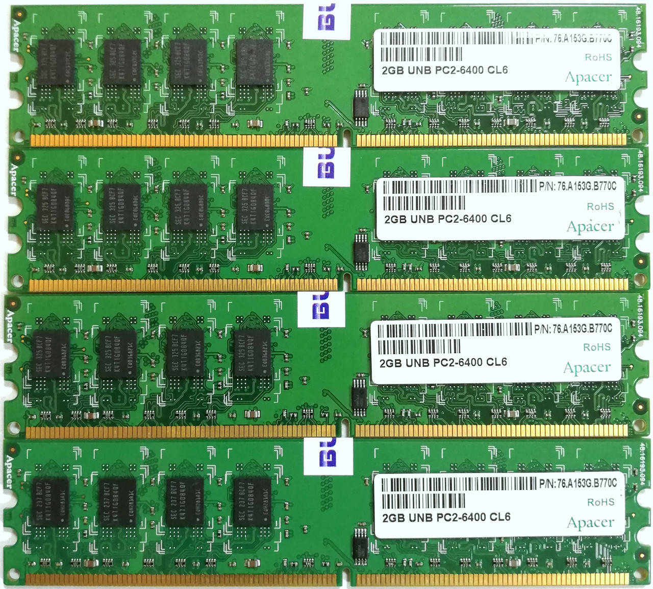 Комплект оперативной памяти Apacer DDR2 8Gb (4*2Gb) 800MHz PC2 6400U CL6 (76.A153G.B770C) Б/У
Комплект оперативной памяти Apacer DDR2 8Gb (4*2Gb) 800MHz PC2 6400U CL6 (76.A153G.B770C) Б/У