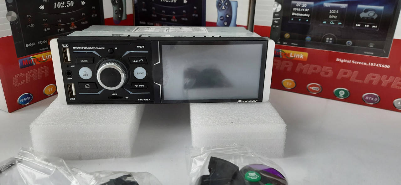 Автомагнитола Pioneer Пионер 4061/4063 +пульт на руль блютуз BT экран 4" mp5 однодиновая сенсорный дисплей
Автомагнитола Pioneer Пионер 4061/4063 +пульт на руль блютуз BT экран 4" mp5 однодиновая сенсорный дисплей