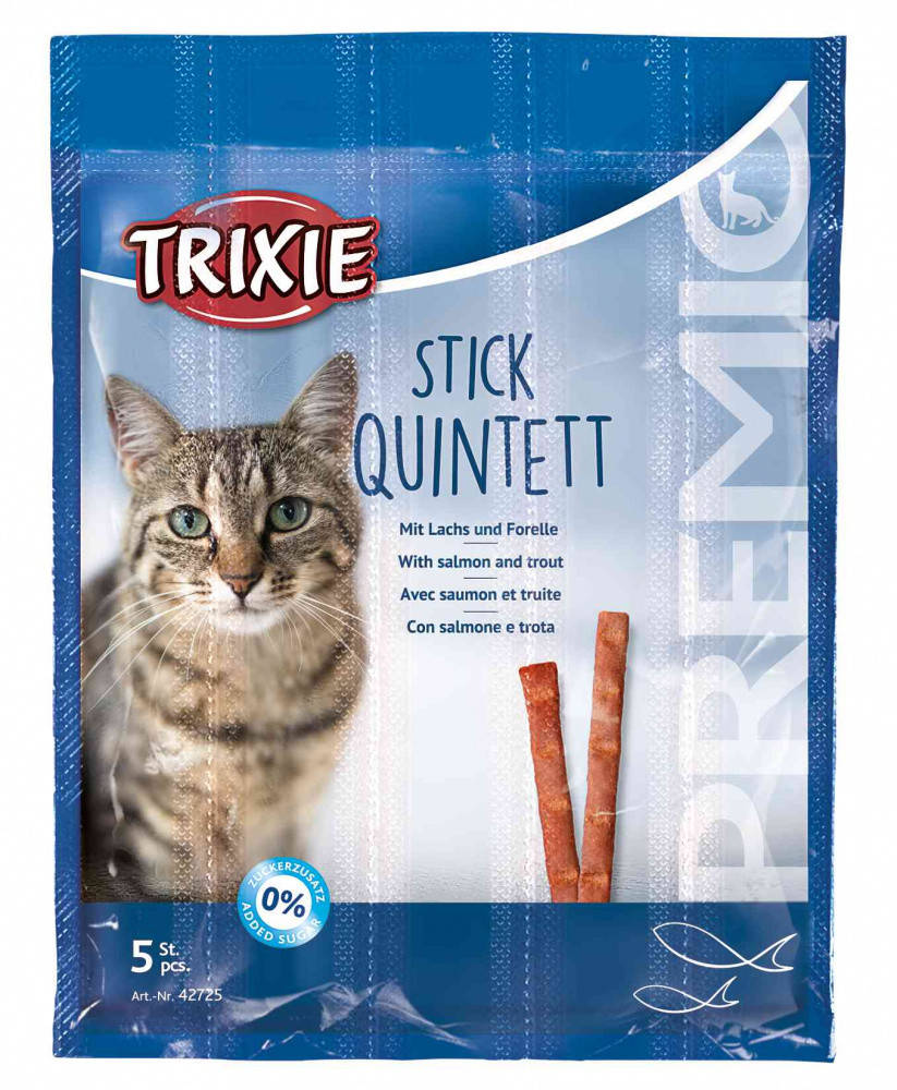 Trixie PREMIO Stick Quintett with Salmon & Trout Лакомство для кошек палочки с лососем и форелью 5x5 г
Trixie PREMIO Stick Quintett with Salmon & Trout Лакомство для кошек палочки с лососем и форелью 5x5 г