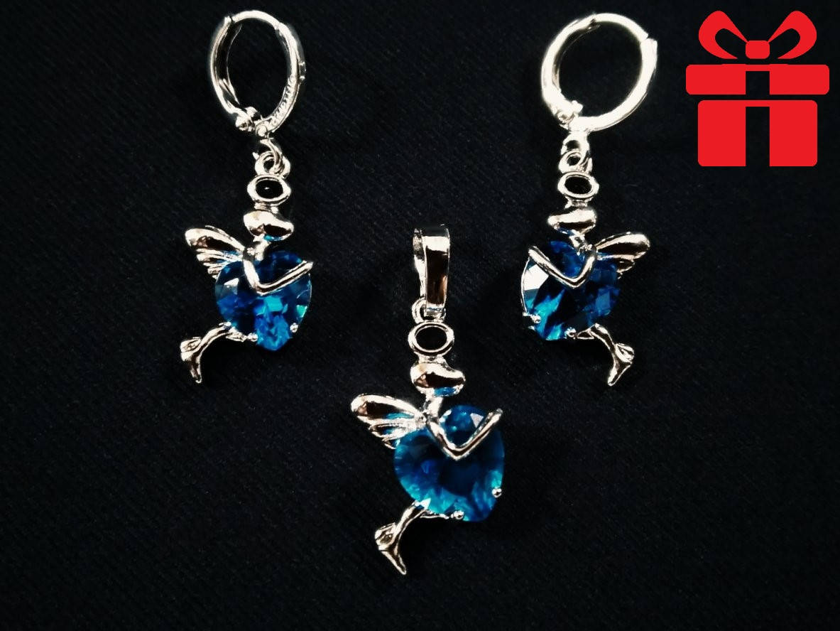 Набор Серьги + Кулон "Ангел с сердцем" Aquamarine. Покрытие Родий Xuping, медицинское золото, бижутерия
Набор Серьги + Кулон "Ангел с сердцем" Aquamarine. Покрытие Родий Xuping, медицинское золото, бижутерия