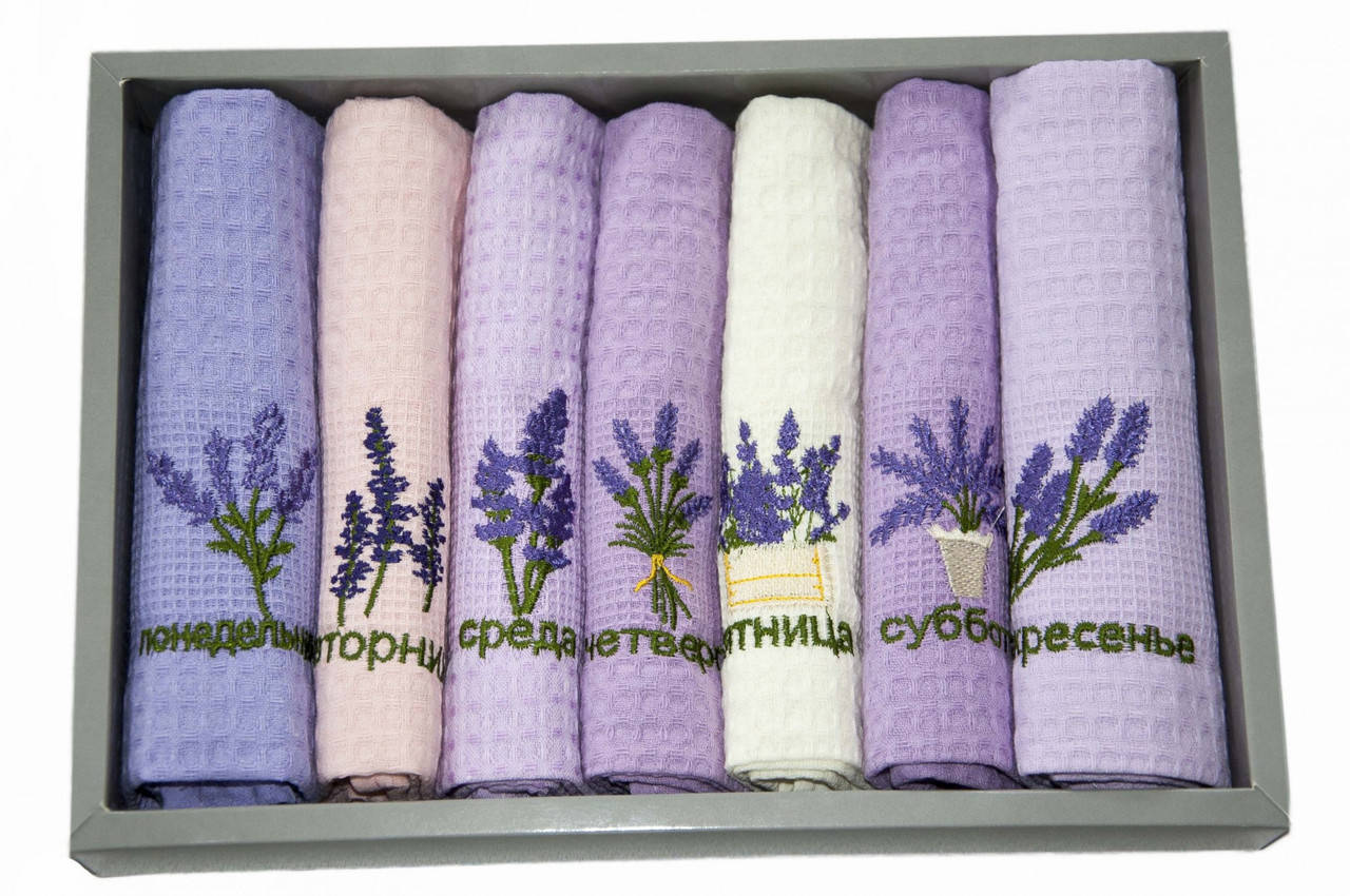 Набор кухонных вафельных полотенец Niltex Неделька 40х60 Лаванда (7шт) 
Набор кухонных вафельных полотенец Niltex Неделька 40х60 Лаванда (7шт)