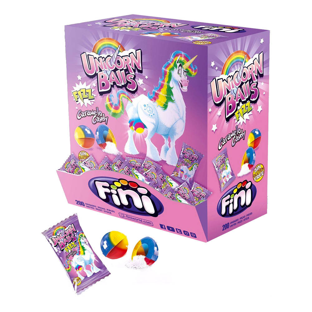 "Unicorn Balls", Испания - "Fini", 5 грамм - Разноцветная карамель с кислой оболочкой 
"Unicorn Balls", Испания - "Fini", 5 грамм - Разноцветная карамель с кислой оболочкой