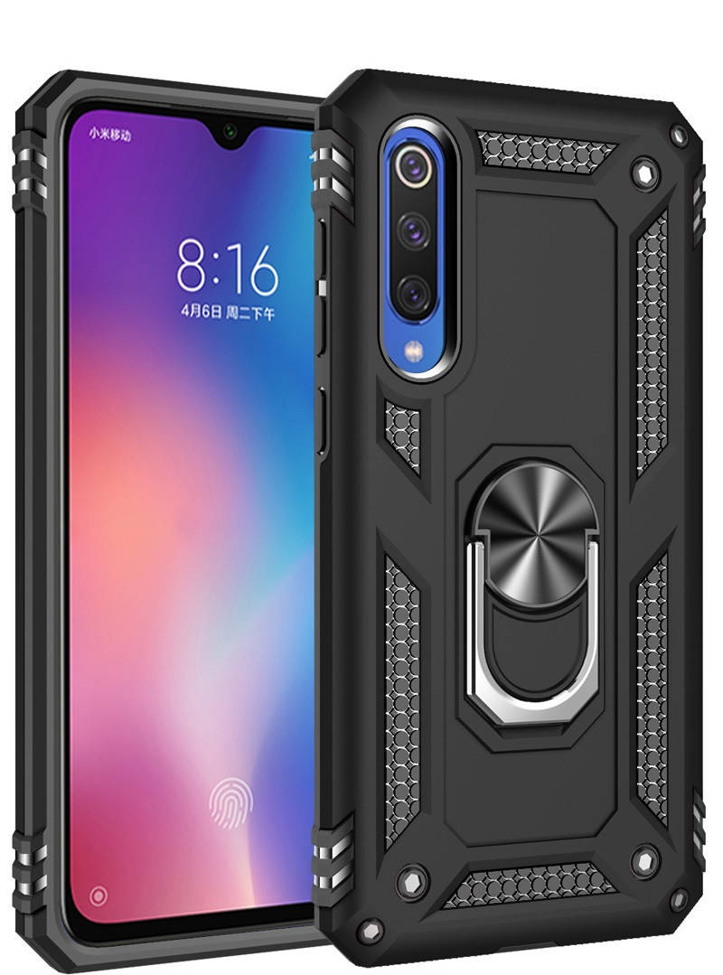Противоударный чехол для Xiaomi Mi A3 Черный кольцо магнит 
Противоударный чехол для Xiaomi Mi A3 Черный кольцо магнит