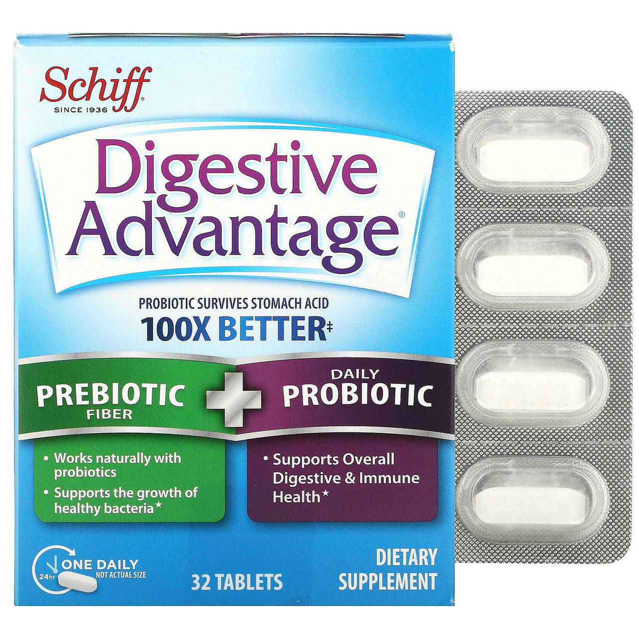 Schiff, Digestive Advantage, пребиотическая клетчатка и ежедневный пробиотик, 32 таблетки - Оригинал
Schiff, Digestive Advantage, пребиотическая клетчатка и ежедневный пробиотик, 32 таблетки - Оригинал