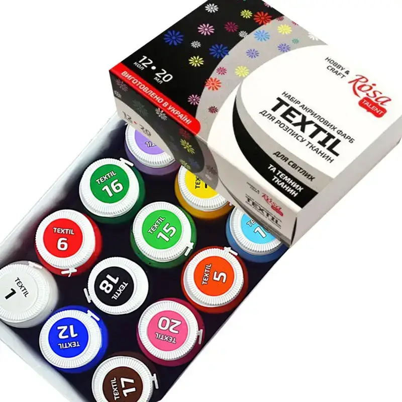 Набор акриловых красок для росписи тканей ROSA TALENT 12 цветов по 20 мл, Разные цвета 
Набор акриловых красок для росписи тканей ROSA TALENT 12 цветов по 20 мл, Разные цвета