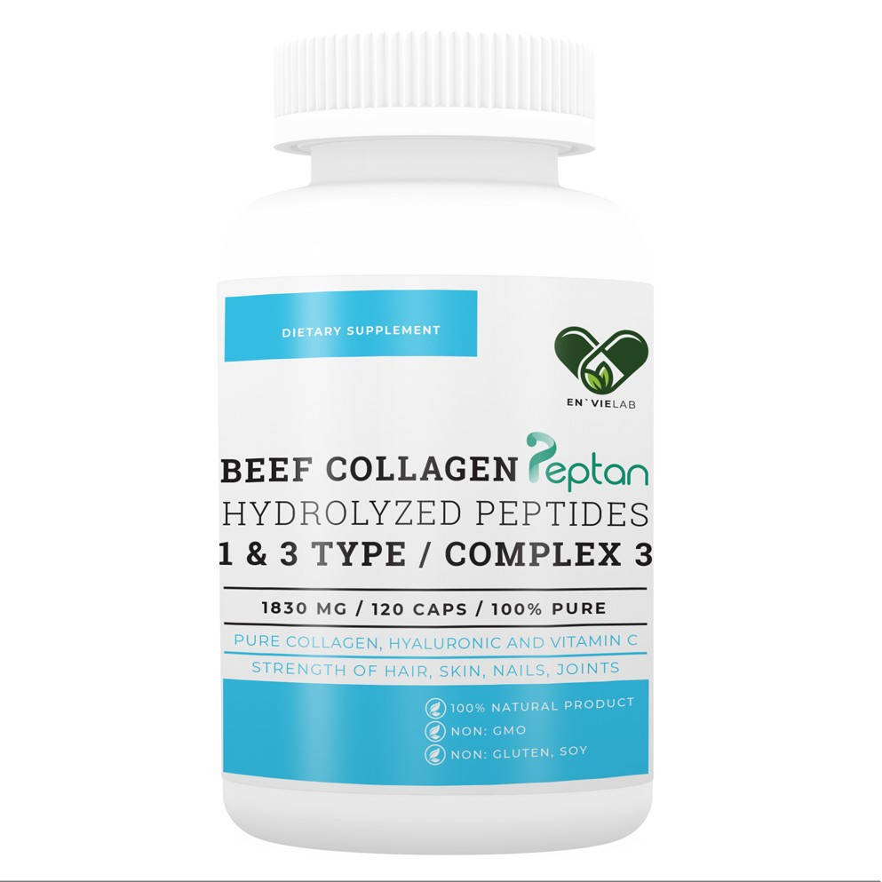 Коллаген с гиалуроновой кислотой En`vie Lab COMPLEX 3 BEEF и витамином С | 1830 мг. | (120 капс)
Коллаген с гиалуроновой кислотой En`vie Lab COMPLEX 3 BEEF и витамином С | 1830 мг. | (120 капс)
