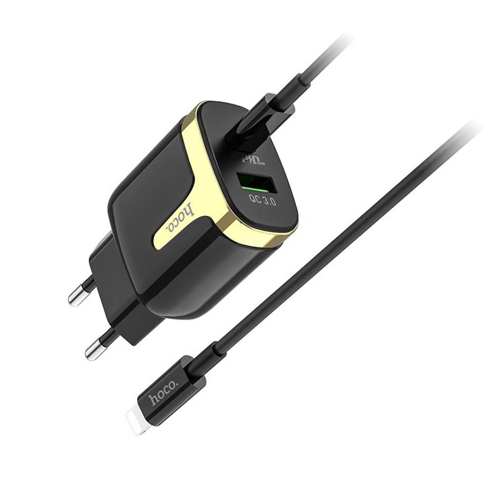 СЗУ Hoco C79A Zeus USB QC3.0 & Type-C PD + кабель Type-C to Lightning Черный 
СЗУ Hoco C79A Zeus USB QC3.0 & Type-C PD + кабель Type-C to Lightning Черный