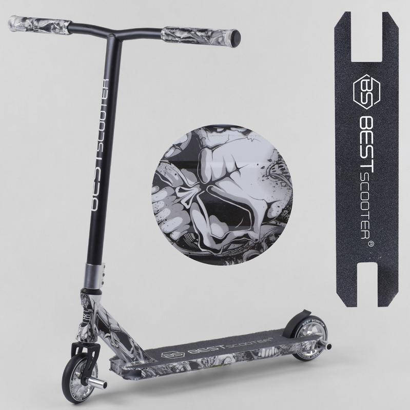 Самокат трюковый Best Scooter 93215 Белый Принт с пегами 
Самокат трюковый Best Scooter 93215 Белый Принт с пегами
