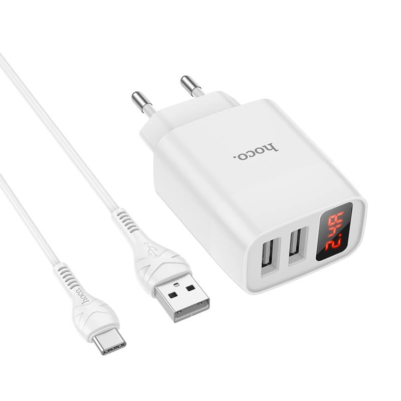 Зарядное устройство с дисплеем для телефона на 2USB + кабель Type-C Android HOCO C86A |2USB, 2.4A| Белый
Зарядное устройство с дисплеем для телефона на 2USB + кабель Type-C Android HOCO C86A |2USB, 2.4A| Белый